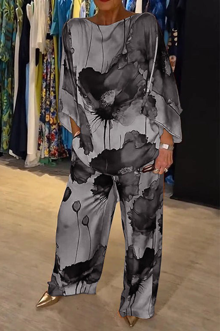 VOGUE™ - Casual Round Neck Printed Satin Suit